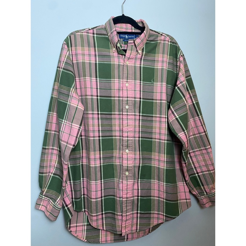 Vintage Ralph Lauren Preppy Long Sleeve Shirt Pink and Green Hamptons